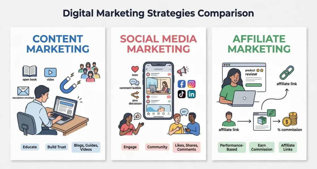 Content Marketing vs. Social Media Marketing vs. Affiliate Marketing