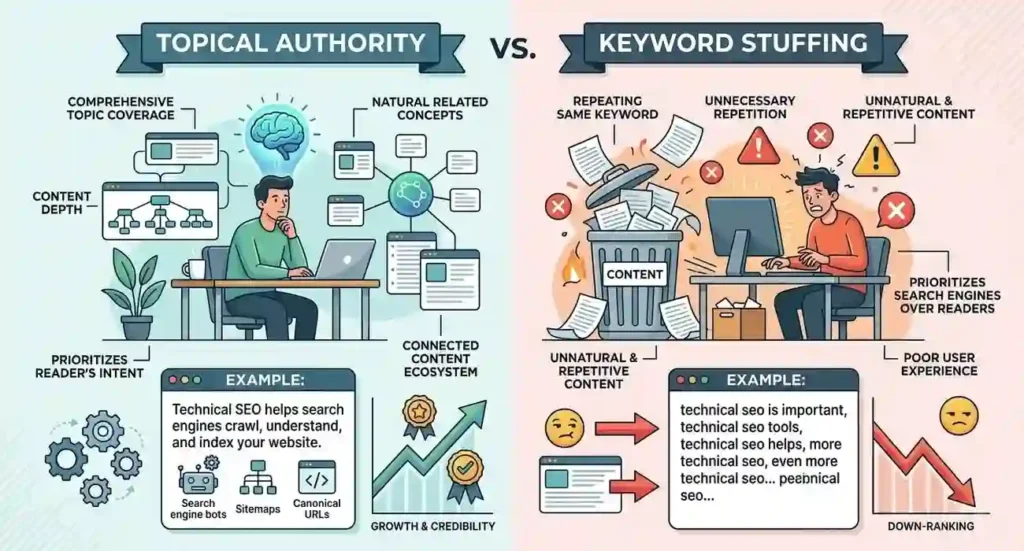 difference between topical authority and keyword stuffing